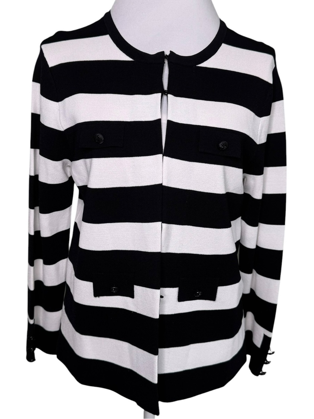 Anne Klein Longline Striped Duster Cardigan Jacket Size Small NWOT 3/4 Sleeve